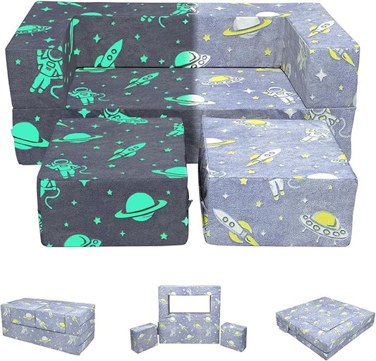 Kids Sofas, Foam Toddler Plush Couch Armchair,Glow in The Dark Children Play Convertible Sofa Set, Playroom Fold Out Sofa Bed for Boys Girls
