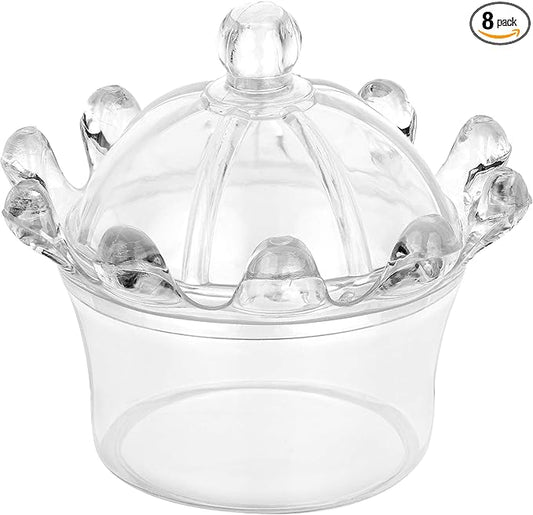 Hammont Crown Shaped Acrylic Candy Boxes - 8 Pack - 2.95"x2.75" - Perfect for Weddings, Birthdays, Party Favors and Gifts | Designer Cute Clear Lucite Plastic Treat Containers