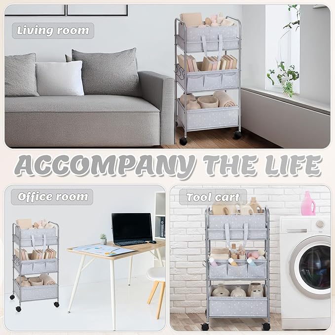 Yookeer 2in1 Baby Diaper Caddy Organizer Cart 3 Tier Large Capacity Metal Utility Bedside Rolling Cart with Divider Newborn Registry Gift Nursery Essential Must Have Bedroom Baby Shower(Gray,Star)
