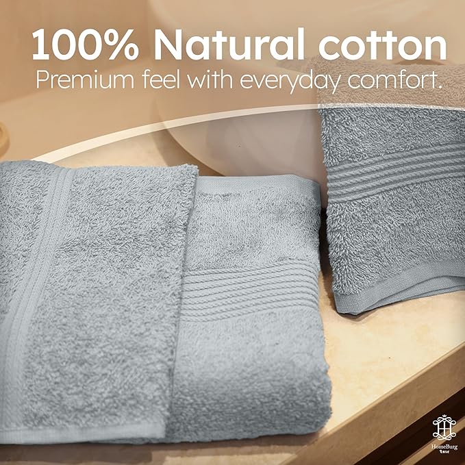 Luxe Set – Washcloths (30 x 30cm), Hand Towels (40 x 70cm) & Bath Towels (65 x 137 cm) – 100% Cotton, Soft, Absorbent, Easy Care, Versatile, (Ice Blue)