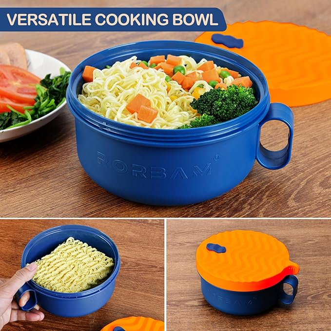 Ramen Cooker,Microwave Ramen Bowl,Ramen Noodle Bowl 48 oz, College Dorm Room Essentials for Girls for Boys, Apartment Essentials, BPA-Free. (orange)