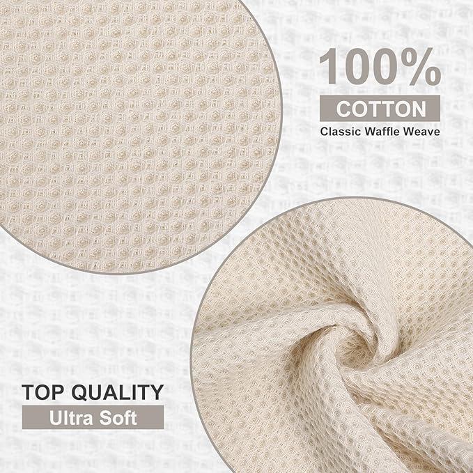 Kitinjoy 100% Cotton Kitchen Dish Cloths (12 X 12 Inches, Beige), 6-Pack Waffle Weave Dish Towels for Drying Dishes Super Soft Absorbent Quick Drying Dish Rags