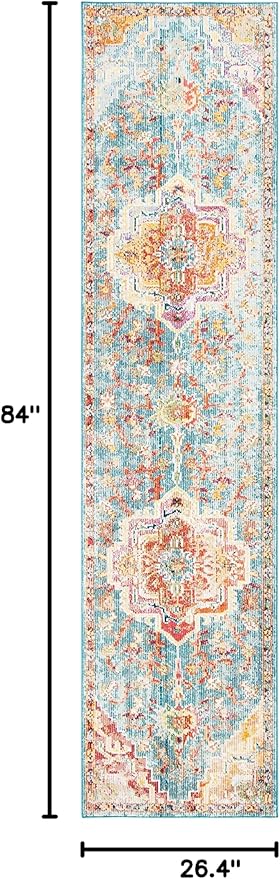 SAFAVIEH Crystal Collection Runner Rug - 2'2" x 7', Orange & Teal, Medallion Distressed Design, Non-Shedding & Easy Care, Ideal for High Traffic Areas in Living Room, Bedroom (CRS501K)
