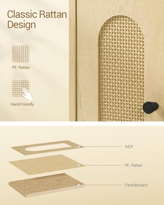 Slim Bathroom Storage Cabinet, Narrow Bathroom Organizers and Storage with 4 Adjustable Feet, Laundry Room Organization for Small Space, Kitchen, Living Room, 3 Doors Rattan Yellow BC22302Y