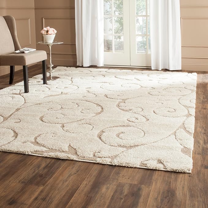 SAFAVIEH Florida Shag Collection Accent Rug - 3'3" x 5'3", Grey, Scroll Design, Non-Shedding & Easy Care, High-Low Plush Pile, Ideal for Living Room, Bedroom, Dining Space (SG455-8013)