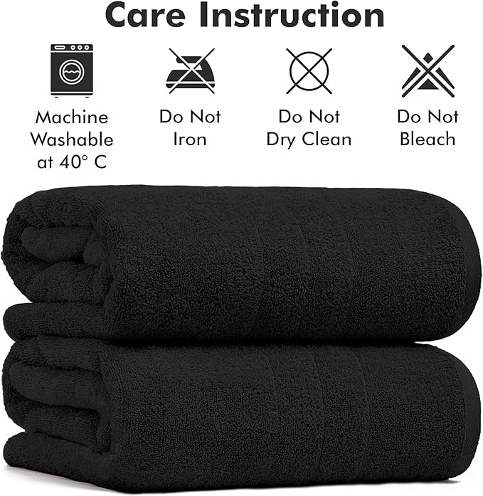 Bath Sheets – Extra Large Bathroom Sheet Set – Pack of 2 Jumbo Towels Black (71x35in) – 100% Cotton Soft Quick Dry Large Bath Towels for Adults Hotel Spa Bathroom Use