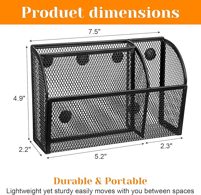 2 Pack Strong Magnetic Pen Holder, 3-Grid Mesh Organizer Basket For Whiteboard Refrigerator Locker, Space Saving Shelf For Office Home