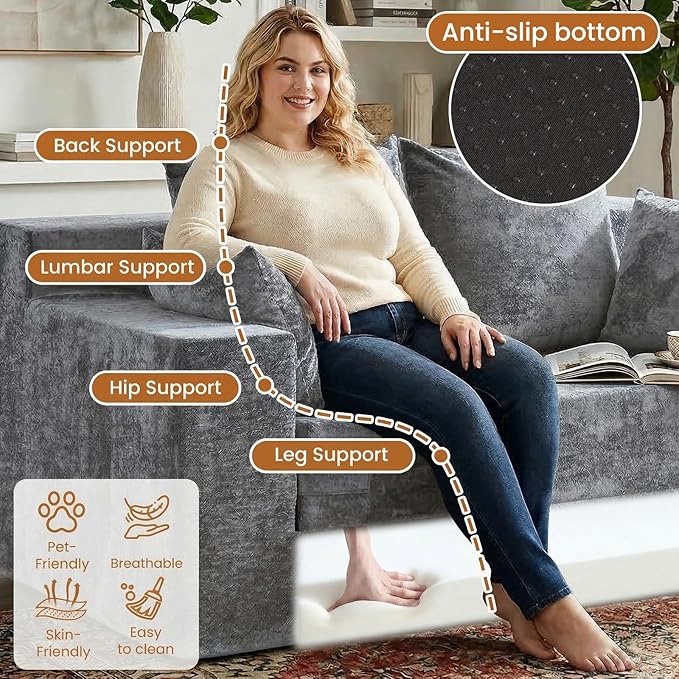 Convertible Sofa Bed, 5 in 1 Small Boneless Couch Pull Out Loveseat Sleeper Sofa,Corduroy Futon Couch Folding Mattress with 4 Pillows for Living Room Bedroom Lounge (No Assembly)