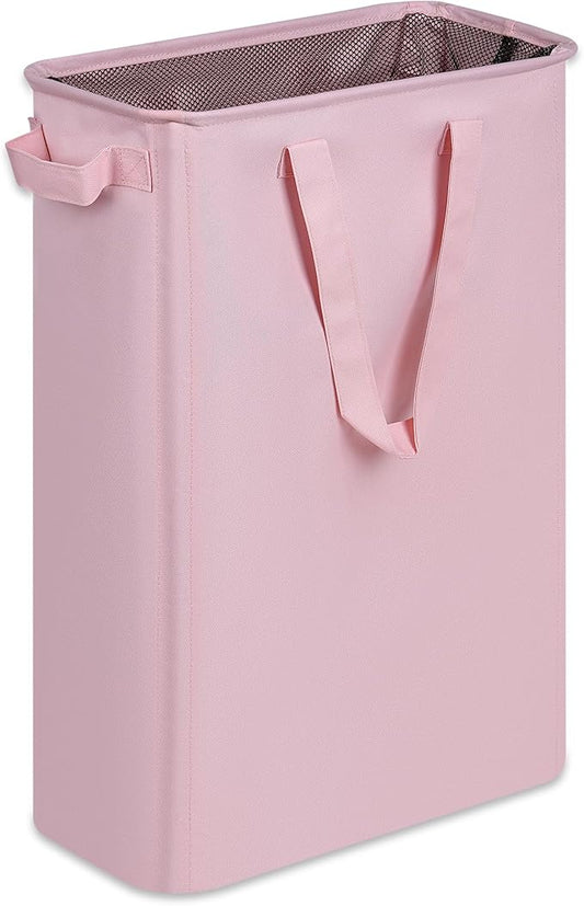 efluky Laundry Basket, Dirty Clothes Basket with Handles, Foldable Laundry Basket for Clothes, Tall Laundry Basket for Laundry Room, Dorm and Bedroom, 12.7 Gallons(48L) Pink, 48HP_24BK