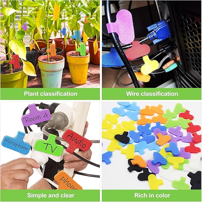 40 PCS Cable Labels, Multi-Color Cord Tags for Electronics, Write On Wire Labels, Reusable Tags, Cable Management Identification