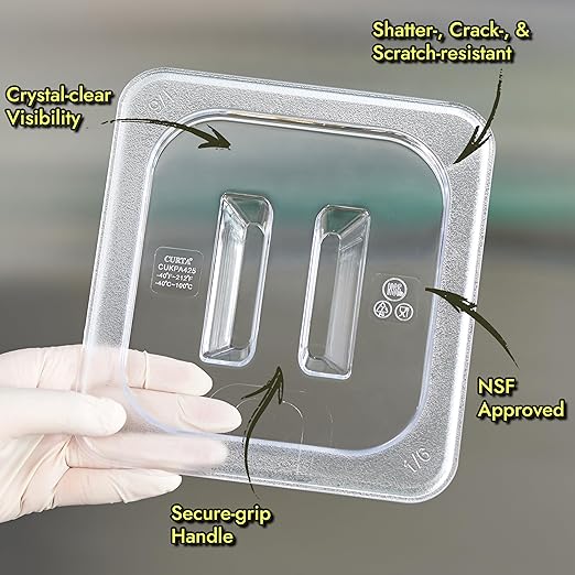 CURTA 6-Pack 1/4 Size 6" Deep NSF Polycarbonate Food Pans with Handled Lids & Drain Trays | Dishwasher & Freezer Safe Clear Container for Prep Tables, Buffet, Salad Bar, Commercial & Home Kitchen