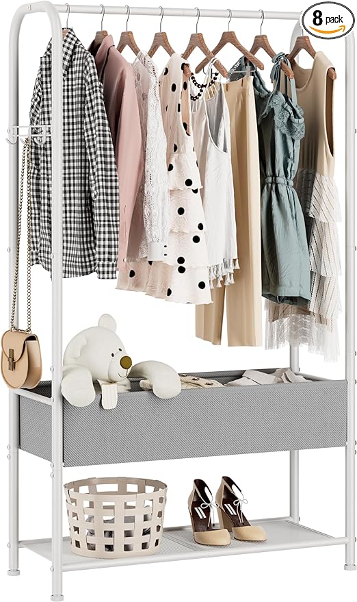 Clothes Garment Coat Rack Drying Clothing Racks Metal Freestanding for Hanging Clothes Portable Closet for Laundry Bedroom White