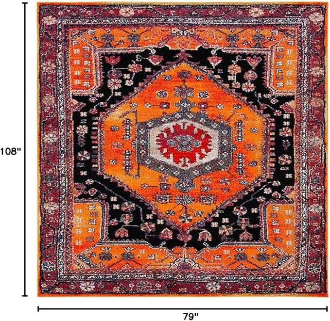 SAFAVIEH Vintage Hamadan Collection Area Rug - 6'7" x 9', Orange & Black, Transitional Design, Stain Resistant, Ideal for High Traffic Areas in Living Room, Bedroom & Dining Room (VTH204P-6)