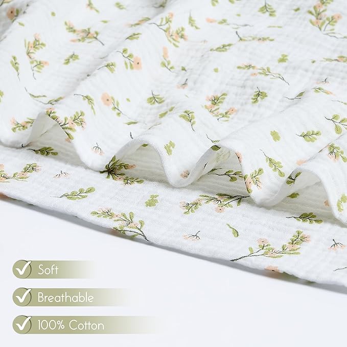Meracorallo Muslin Swaddle Blanket, 100% Cotton Receiving Blanket Soft and Breathable Swaddle Wrap for Baby Boys and Girls, Flower