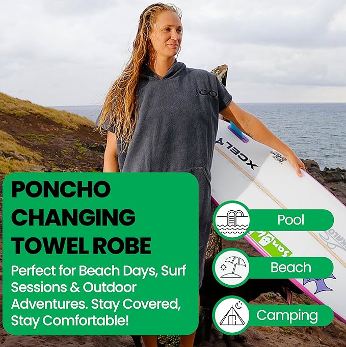 COR Surf Poncho Changing Towel Robe with Hood and Front Pocket — Thick Quick Dry Microfiber Wetsuit Poncho Towel for Surfing Beach Pool Swim (Ranger Green, Medium)