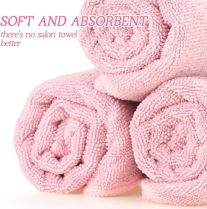 40 Pack Bleach Proof Towels Microfiber Absorbent Resistant Hair Hand Towels Bulk Quick Dry for Barber Gym Bath Spa Shaving (Dark Pink,16 x 29 Inch)