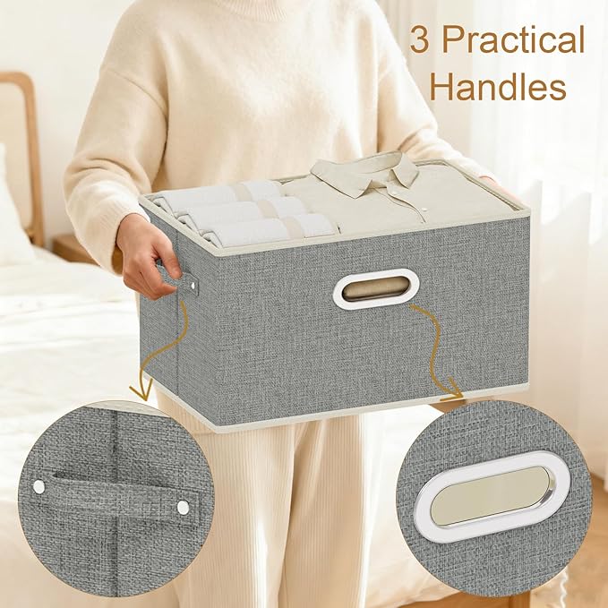 Fabric Open Storage Bins with Metal Handles, Collapsible Organizer Baskets, Foldable Cube Boxes for Shelves, Closet, Living Room, 13x9.1x7.9in, Grey, 4 Pack