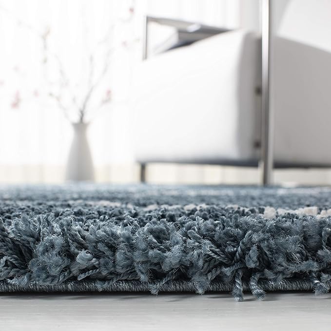 SAFAVIEH Hudson Shag Collection Area Rug - 5'3" x 7'6", Slate Blue & Ivory, Modern Trellis Design, Non-Shedding & Easy Care, 2-inch Thick Ideal for High Traffic Areas in Living Room, Bedroom (SGH281L)