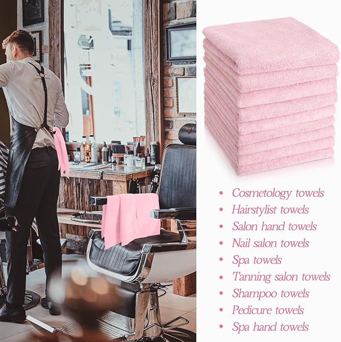 40 Pack Bleach Proof Towels Microfiber Absorbent Resistant Hair Hand Towels Bulk Quick Dry for Barber Gym Bath Spa Shaving (Dark Pink,16 x 29 Inch)