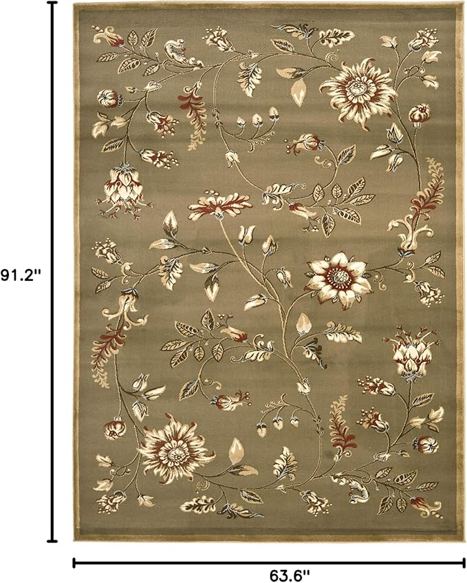 SAFAVIEH Lyndhurst Collection Area Rug - 5'3" x 7'6", Green & Multi, Traditional Floral Design, Non-Shedding & Easy Care, Ideal for High Traffic Areas in Living Room, Bedroom (LNH552-5291)
