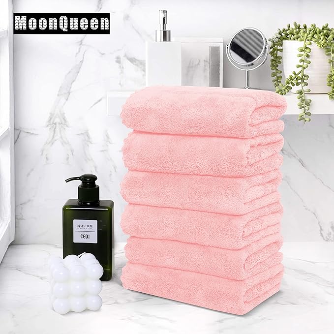 18 Pack Premium Hand Towels - Quick Drying - Microfiber Coral Velvet Highly Absorbent Towels - Multipurpose Use as Hotel, Bathroom, Shower, Spa, Hand Towel 16 x 28 inches (Pink)