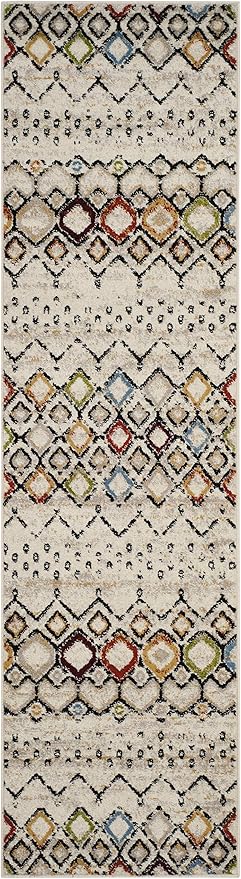 SAFAVIEH Amsterdam Collection Runner Rug - 2'3" x 18', Ivory & Multi, Moroccan Boho Design, Non-Shedding & Easy Care, Ideal for High Traffic Areas in Living Room, Bedroom (AMS108K)
