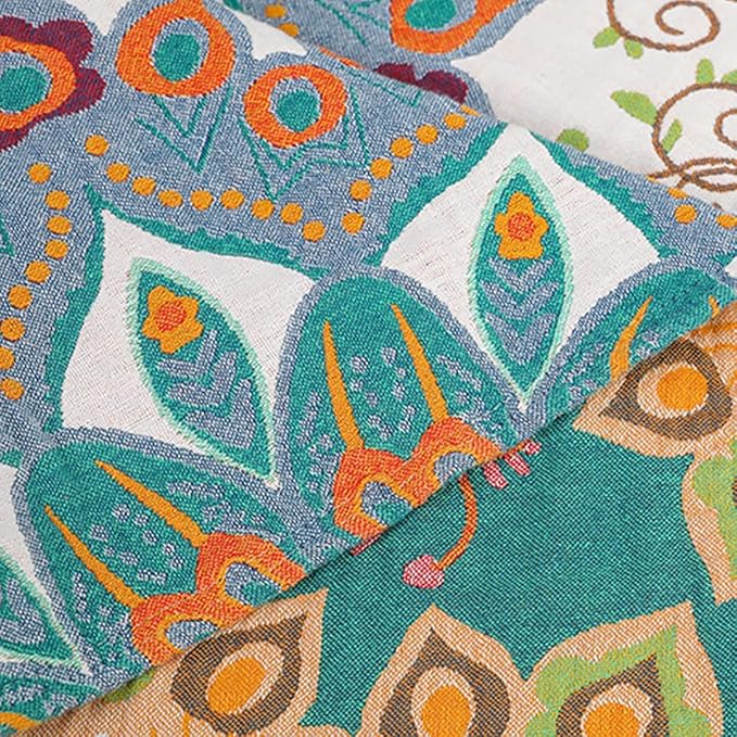 SANACYNA Boho Muslin Throw Blanket 100% Cotton 6-Layer Gauze Geometric and Flower Bed Blanket Lightweight Soft Breathable Blanket for Sofa Bed Coverlet Both Sides (Boho Spiral Flower, 80 x 90 in)