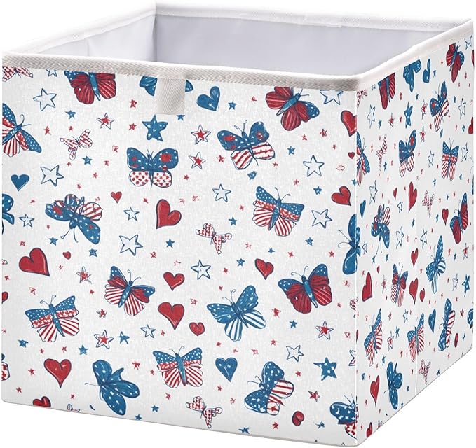 Bolaz Butterfly Hearts Stars Pattern Closet Organizers Storage Cubes Storage Bins Shelf Baskets Containers for Home Room Office,Rectangle