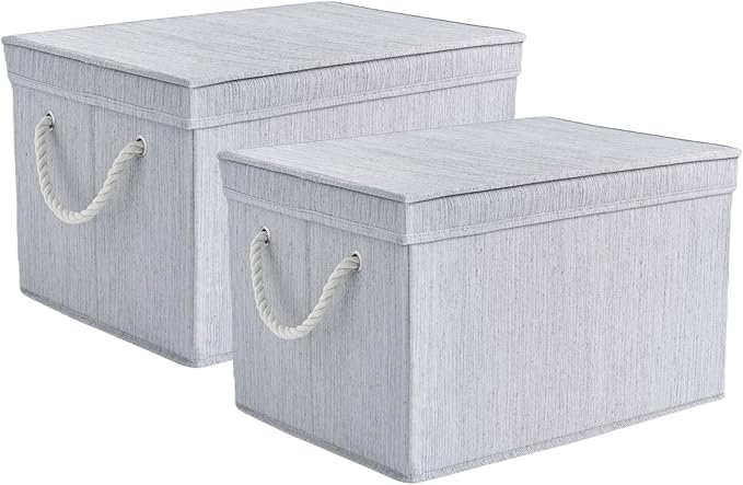 Pack of 2 Modern Fabric Storage Bins, Collapsible Closet Organizer System with Dust-proof Lips, Sturdy Foldable Storage Boxes for Organizing Clothing, Books, Accessories - Gray, 34L