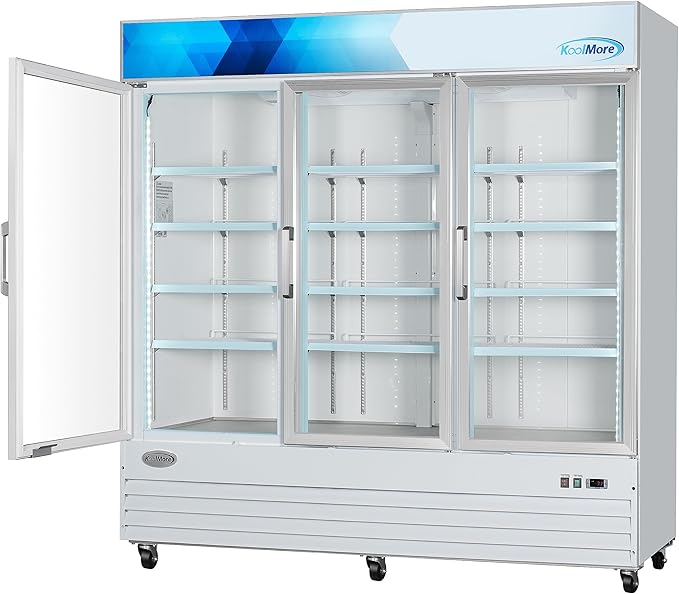 KoolMore MDF-3GD-52C-WH 80 in. Commercial Three Glass Door Display Upright Freezer Merchandiser in White 52 Cu. Ft