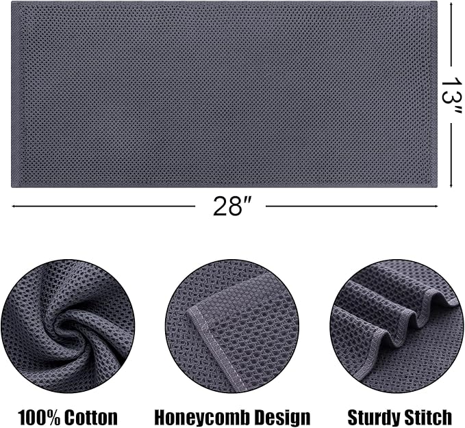 Kitinjoy 100% Cotton Waffle Weave Kitchen Hand Towels (13 X 28 Inches, Dark Grey), 8-Pack Super Soft and Absorbent Dish Towel for Drying Dishes