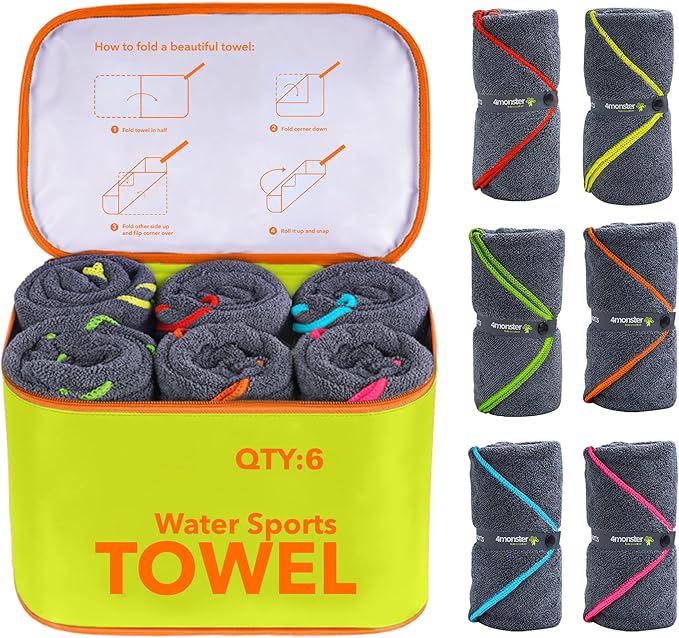 4 Pack Microfiber Camping Towel Quick Dry, Super Absorbent Travel Towel with Waterproof Bag, Lightweight Boat Towel for RV, Sport, Gym, Beach, Pool, Swim,Family Trip