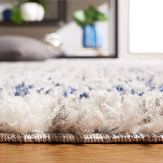 SAFAVIEH Jericho Shag Collection Accent Rug - 3' Round, Navy & Ivory, Non-Shedding & Easy Care, 1.2-inch Thick, Ideal for The Living Room, Dining Room, Bedroom (JER100N-3R)