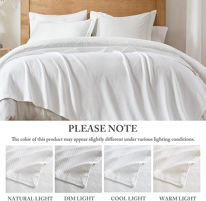 Madison Park - BL51N-0613 Liquid Cotton Luxury Blanket Premium Soft Cozy 100% Ring Spun Cotton For Bed , Couch or Sofa, King, White
