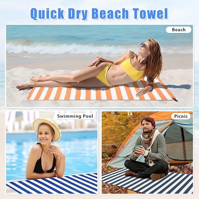2 in 1 Microfiber Beach Towel, Quick Dry Towel Camping Travel Towel Super Absorbent Compact Lightweight Sports Gym Towel Set for Beach, Gym, Hiking, Pool, Backpacking, Bath, Yoga