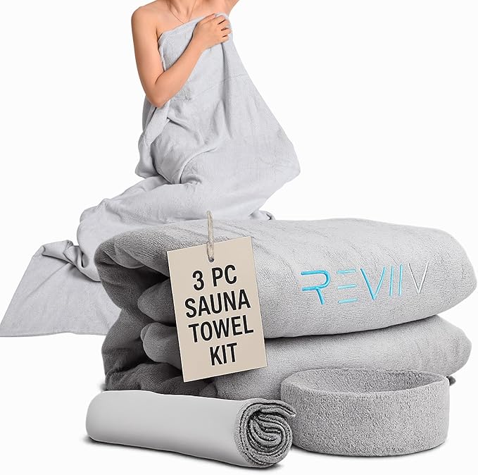 Sauna Blanket Insert Towel 3Pc Kit - Includes Soft & Absorbent Sauna Towel Sack with Microfiber Face Towel & Headband - Sauna Accessories for Infrared Sauna Blanket Simplified Cleanup - 70" x 30"