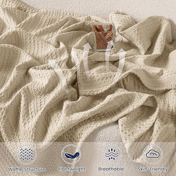 PHF Lightweight Waffle Weave Blanket Twin Size 66"x 90", Soft Woven Summer Blanket for Hot Sleepers - Aesthetic Home Decor for Couch Bed Sofa, Pet Friendly, Khaki