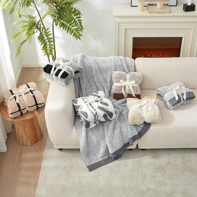 Amélie Home Knit Throw Blanket for Couch, Super Soft Cozy Fuzzy Plush Throws for Sofa, 50" x 60", Heather Grey
