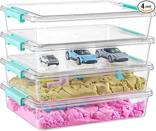 6 QT Clear Plastic Storage Bins with Lids, Stackable Sensory Bin Tools, Arts Crafts Organizers and Storage Containers with Lids for Home, Office, Classroom and Workshop Organization, 4 Pack