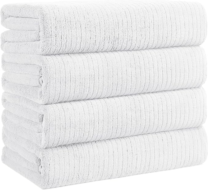 Bath Towels Set of 4 Extra Large 35 x 70 Inches,Luxury Thick High Absorbent and Quick Dry Bath Sheet,Ultra Soft Microfiber,Bathroom,Beach,Yoga,Sport,SPA,Fitness (White)