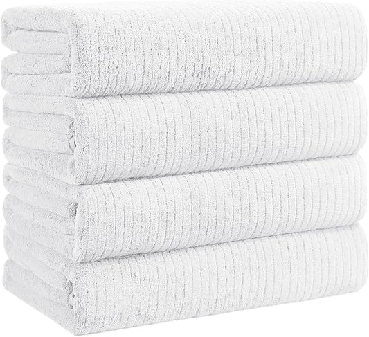 Bath Towels Set of 4 Extra Large 35 x 70 Inches,Luxury Thick High Absorbent and Quick Dry Bath Sheet,Ultra Soft Microfiber,Bathroom,Beach,Yoga,Sport,SPA,Fitness (White)
