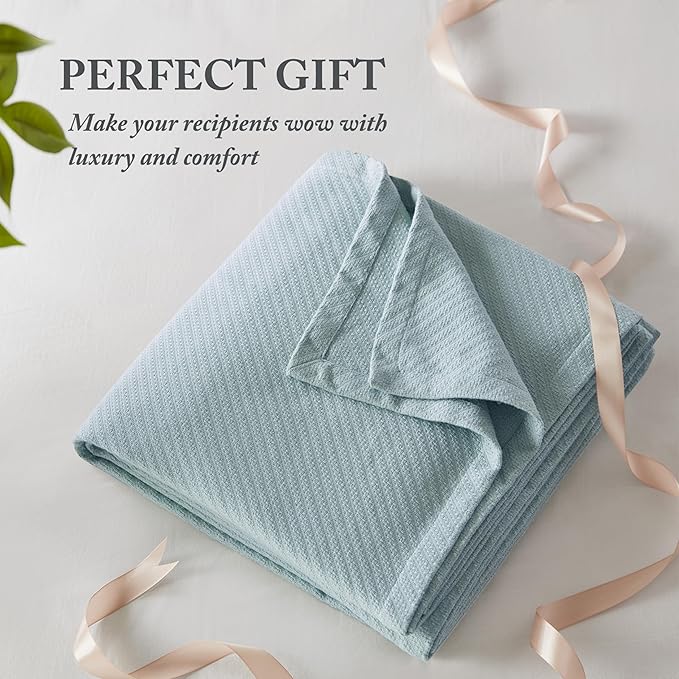 Madison Park Liquid Cotton Luxury Blanket Premium Soft Cozy 100% Ring Spun Cotton For Bed , Couch or Sofa, Full/Queen, Light Blue