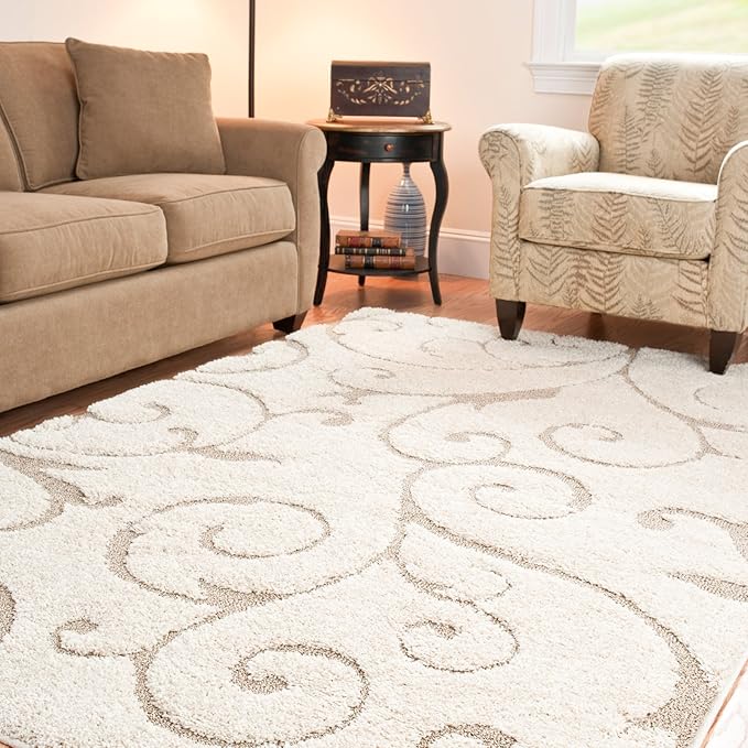 SAFAVIEH Florida Shag Collection Accent Rug - 3'3" x 5'3", Grey, Scroll Design, Non-Shedding & Easy Care, High-Low Plush Pile, Ideal for Living Room, Bedroom, Dining Space (SG455-8013)