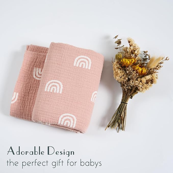 Meracorallo Muslin Swaddle Blanket, 100% Cotton Receiving Blanket Soft and Breathable Swaddle Wrap for Baby Boys and Girls, Rainbow