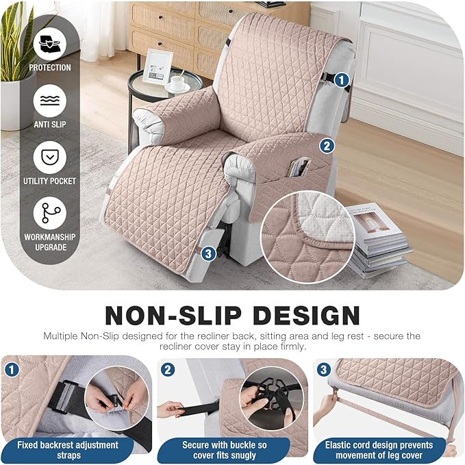 TAOCOCO 100% Waterproof Recliner Cover - Recliner Cover with Non-Slip Granule, Recliner Chair Covers with Elastic Band, Recliner Chair Covers for Reclining Chair(Peach, Small-22'')