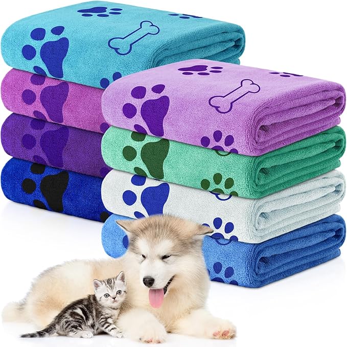 8 Pcs Dog Towels for Drying Dogs Cats Pet Towels Bulk Puppy Microfiber Quick Drying Paw Bath Bathing Supplies Absorbent for Medium Pets(Classic Color,40 x 24 Inch)