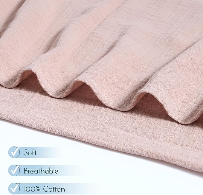 Meracorallo Muslin Swaddle Blanket, 100% Cotton Receiving Blanket Soft and Breathable Swaddle Wrap for Baby Boys and Girls, Blush