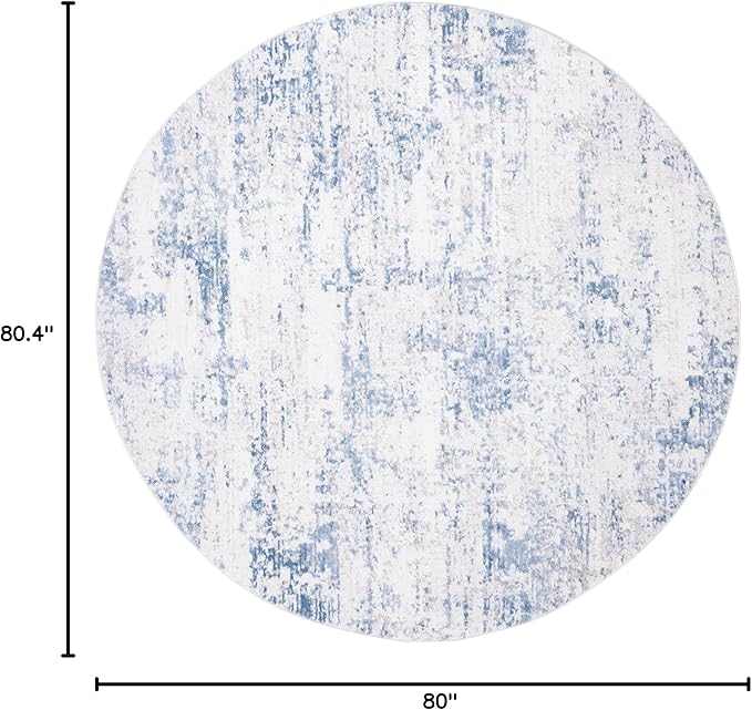 SAFAVIEH Amelia Collection 6'7" Round Ivory/Blue ALA700A Modern Abstract Non-Shedding Dining Room Entryway Foyer Living Room Bedroom Area Rug