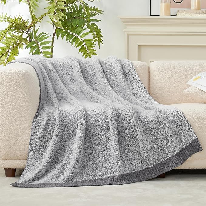 Amélie Home Knit Throw Blanket for Couch, Super Soft Cozy Fuzzy Plush Throws for Sofa, 50" x 60", Heather Grey