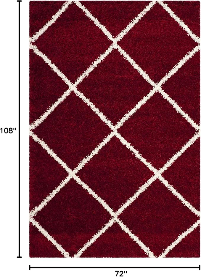 SAFAVIEH Hudson Shag Collection Area Rug - 6' x 9', Red & Ivory, Modern Diamond Trellis Design, Non-Shedding & Easy Care, 2-inch Thick Ideal for High Traffic Areas in Living Room, Bedroom (SGH281R)